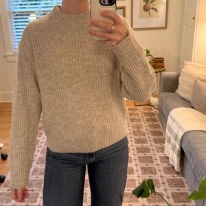 Ribbed knit sweater, cream, size small